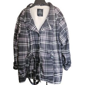 Louise Parks Plaid Sherpa Lined Jacket | Belted Button Down Barn Coat - 3X Plus